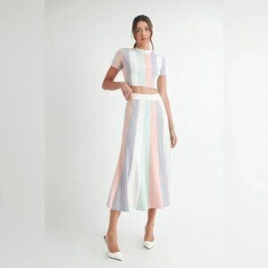 EB Luxe Stripe Knit Short Sleeve Top and Skirt Set, Size M